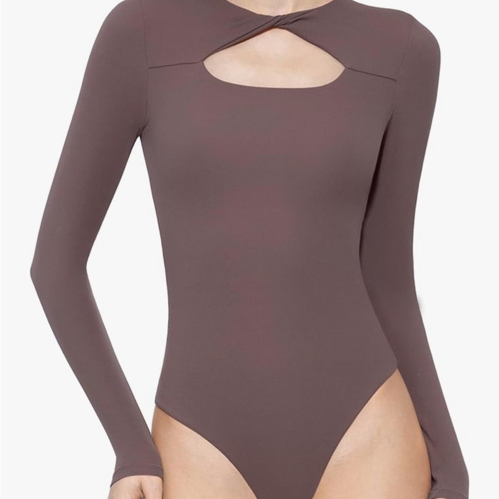 Pumiey Long Sleeve Cutout Bodysuit - Brown